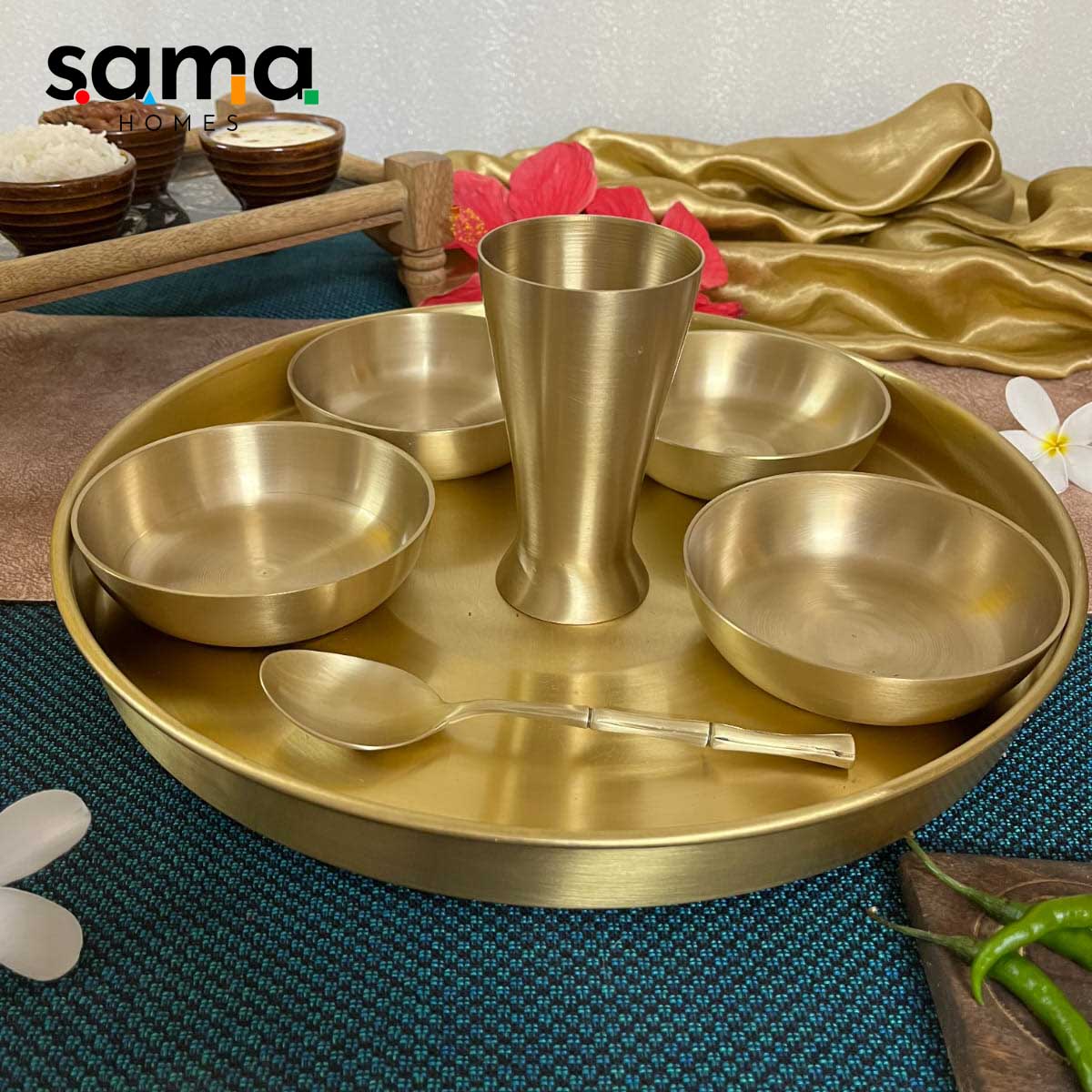 SAMA Homes - brass gujararti thali set matte finish