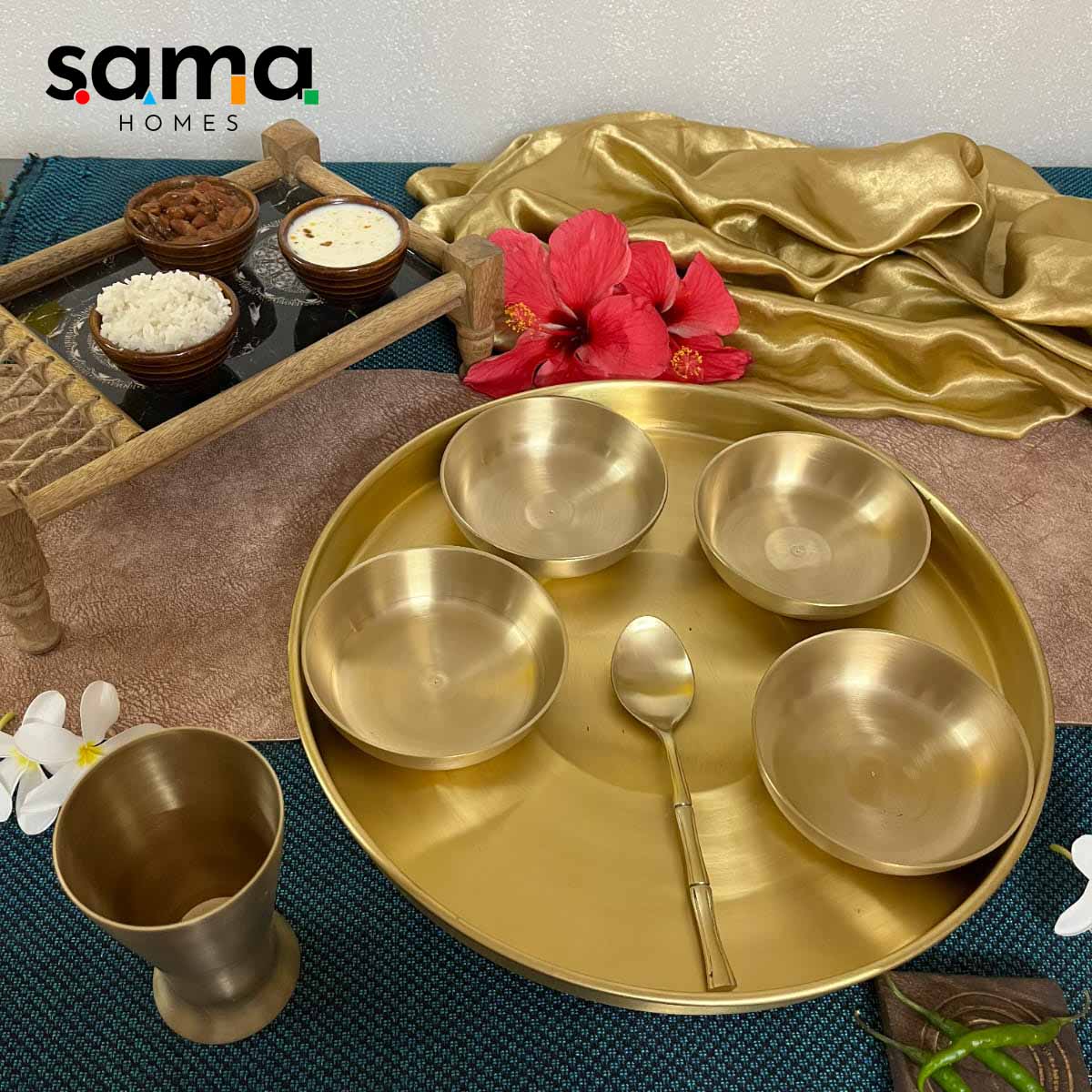 SAMA Homes - brass gujararti thali set matte finish