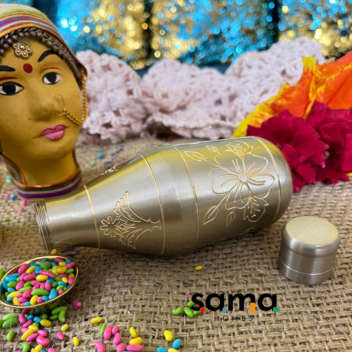 Brass Mukhwas Bottle - Sama Homes