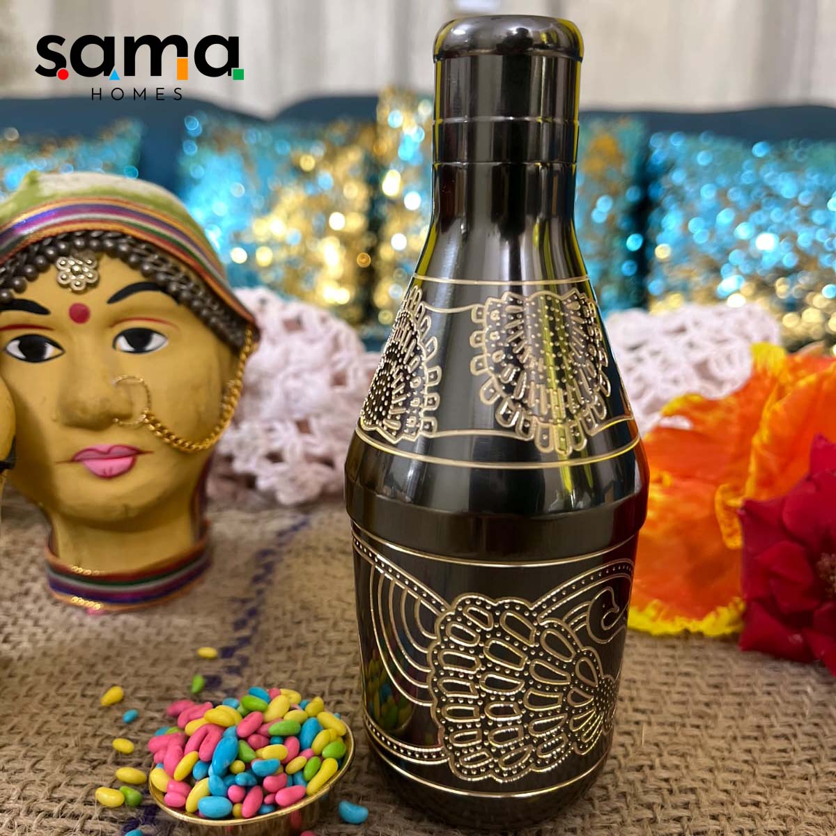 Brass Mukhwas Bottle - Sama Homes