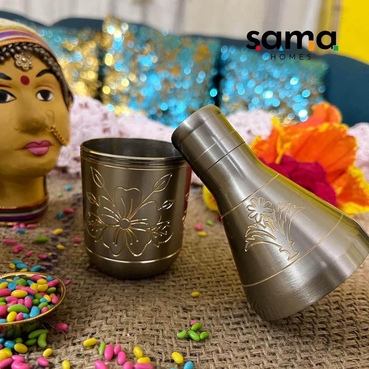 Brass Mukhwas Bottle - Sama Homes - Image 2