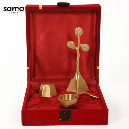 SAMA Homes - brass pooja set matte finish