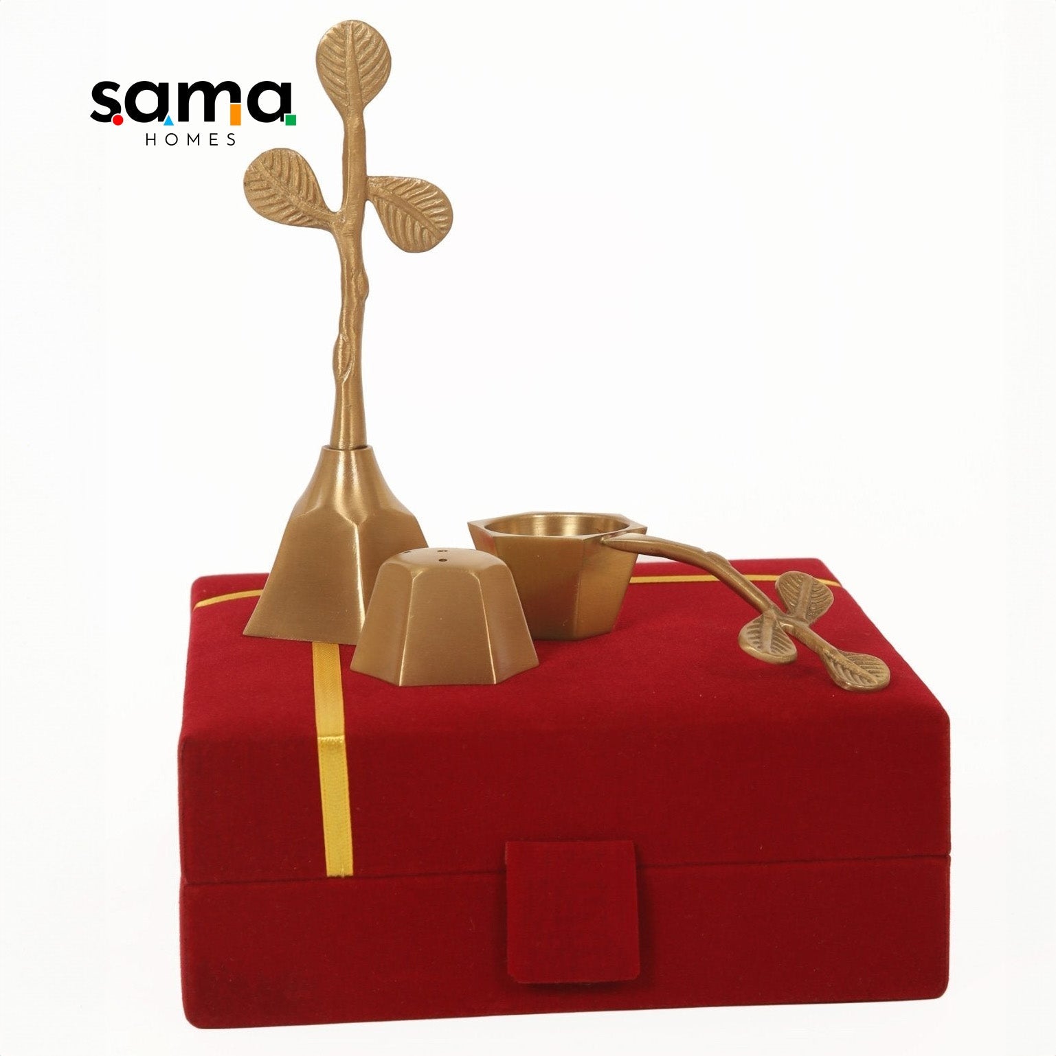 SAMA Homes - brass pooja set matte finish
