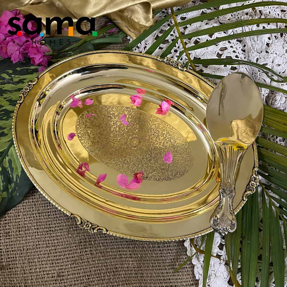 SAMA Homes - brass rice plate with rice serving spoon