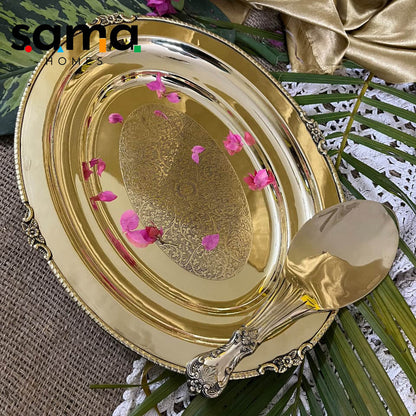SAMA Homes - brass rice plate with rice serving spoon