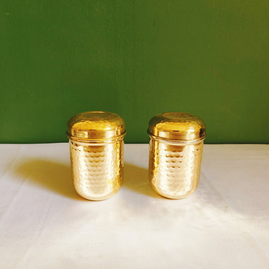 SAMA Homes - brass storage canister hammered extra small set of 2