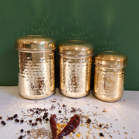 SAMA Homes - brass storage canister hammered combo set of 3