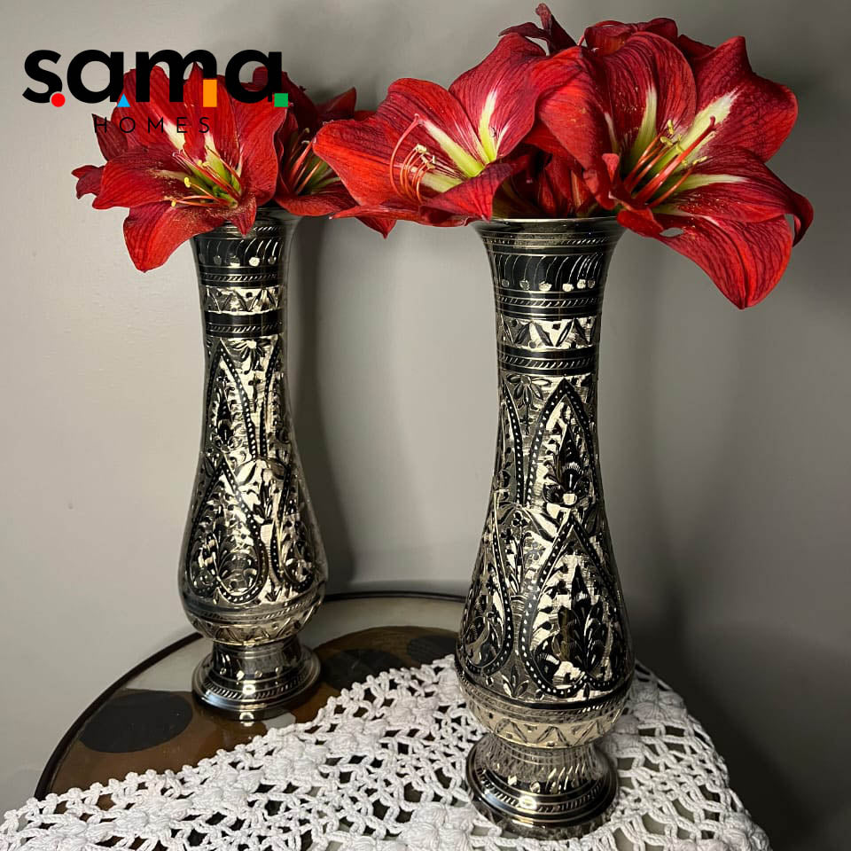 Brass Handcrafted Flower Vase - 14 Inch - Sama Homes - Image 2