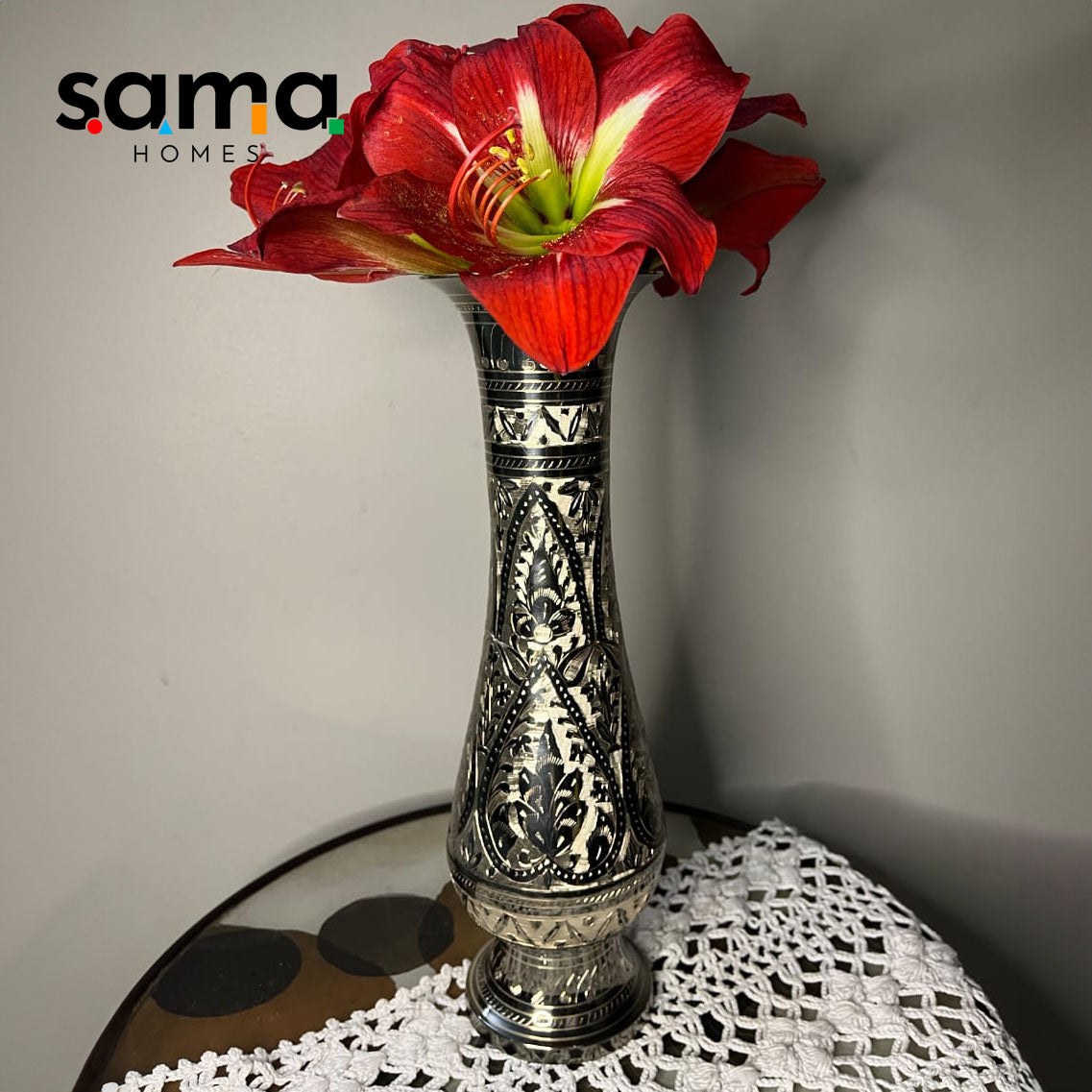 Brass Handcrafted Flower Vase - 14 Inch - Sama Homes - Eco-friendly - Sama Homes