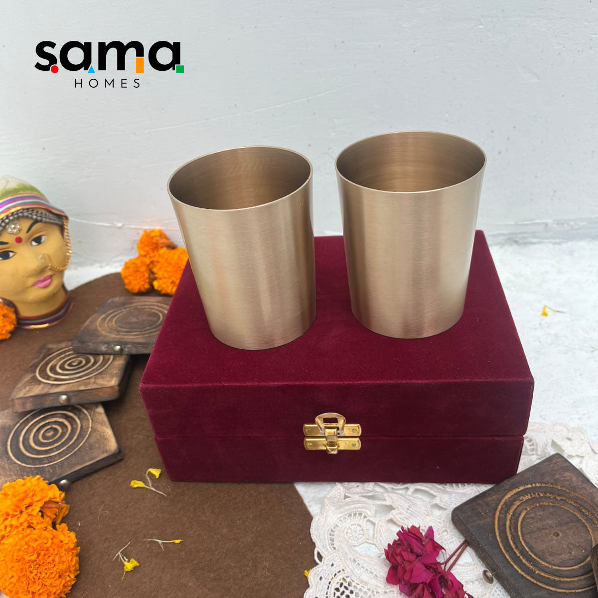 SAMA Homes - bronze kansa glasses with velvet box