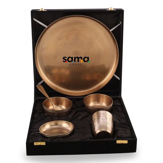SAMA Homes - bronze kansa engraved dinner set with velvet box