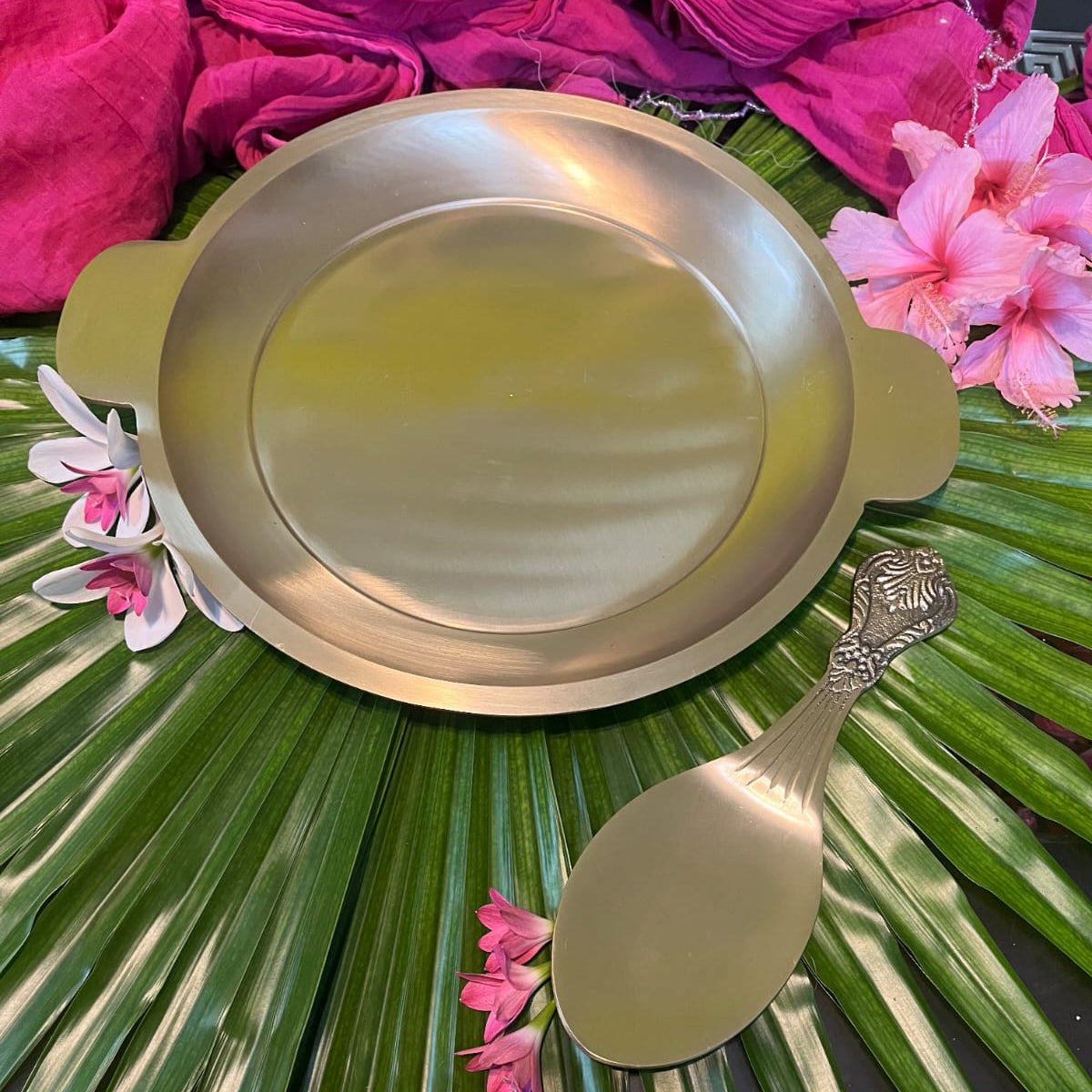 SAMA Homes - bronze kansa rice plate with rice serving spoon