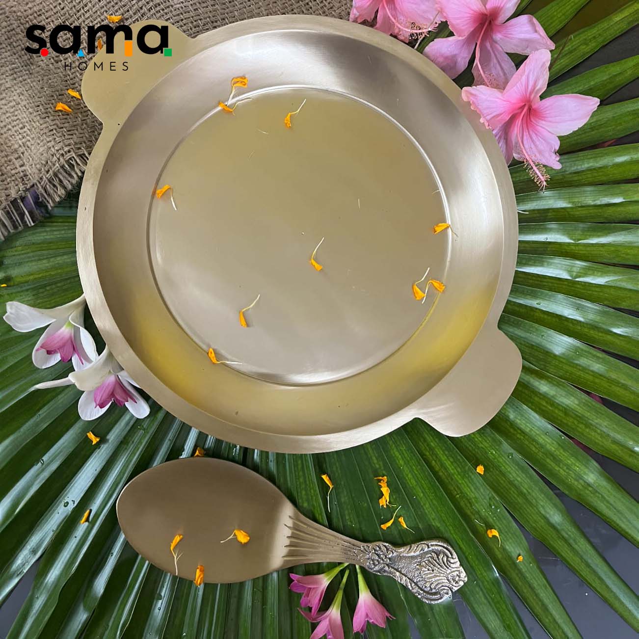 SAMA Homes - bronze kansa rice plate with rice serving spoon