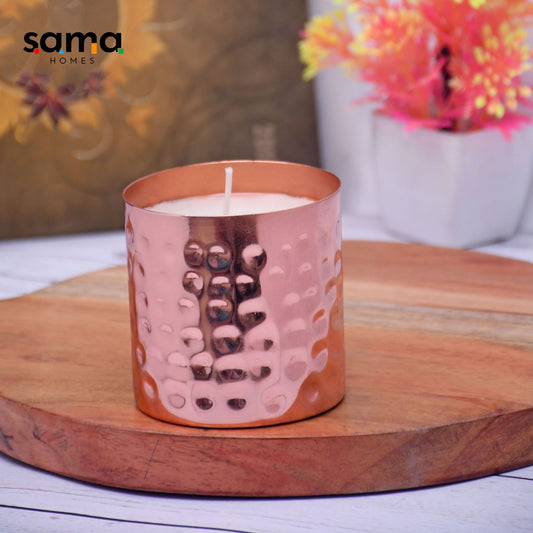 SAMA Homes - copper finish hammered straight votive metal pot with soy wax candle french vanilla aroma