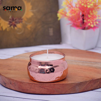 SAMA Homes - unique copper finish hammered votive metal pot with soy wax candle french vanilla aroma