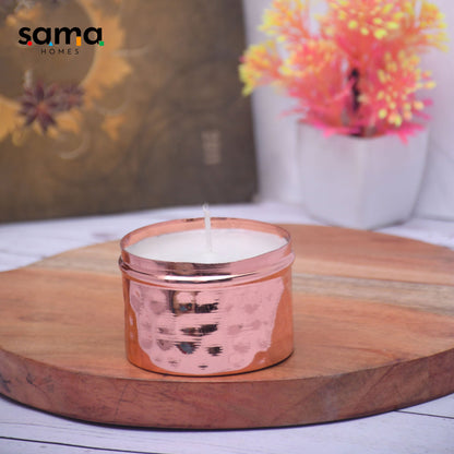 SAMA Homes - unique copper finish hammered votive metal pot with soy wax candle french vanilla aroma small