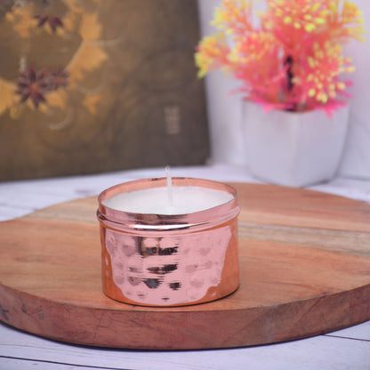 SAMA Homes - unique copper finish hammered votive metal pot with soy wax candle french vanilla aroma small