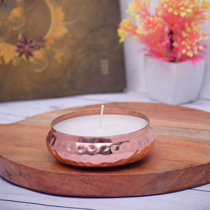 SAMA Homes - copper finish hammered votive metal pot with soy wax candle french vanilla aroma small 1