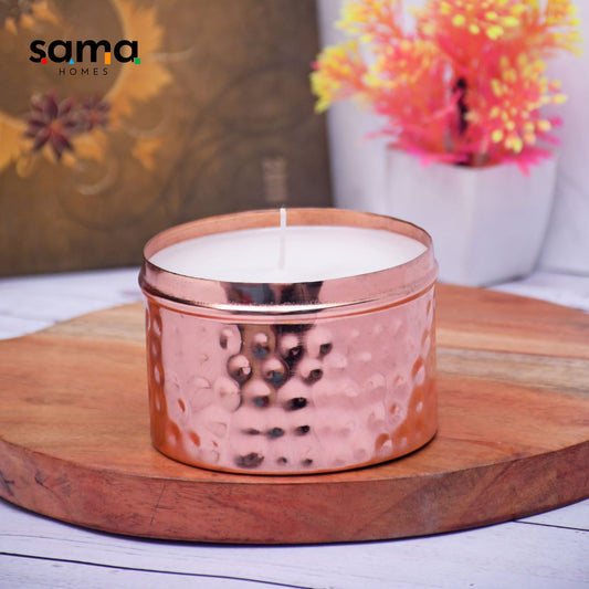 SAMA Homes - copper finish hammered votive metal pot with soy wax candle french vanilla aroma 1