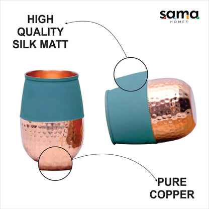SAMA Homes - pure copper water glass silk green half hammered dholak tumbler capacity 250ml