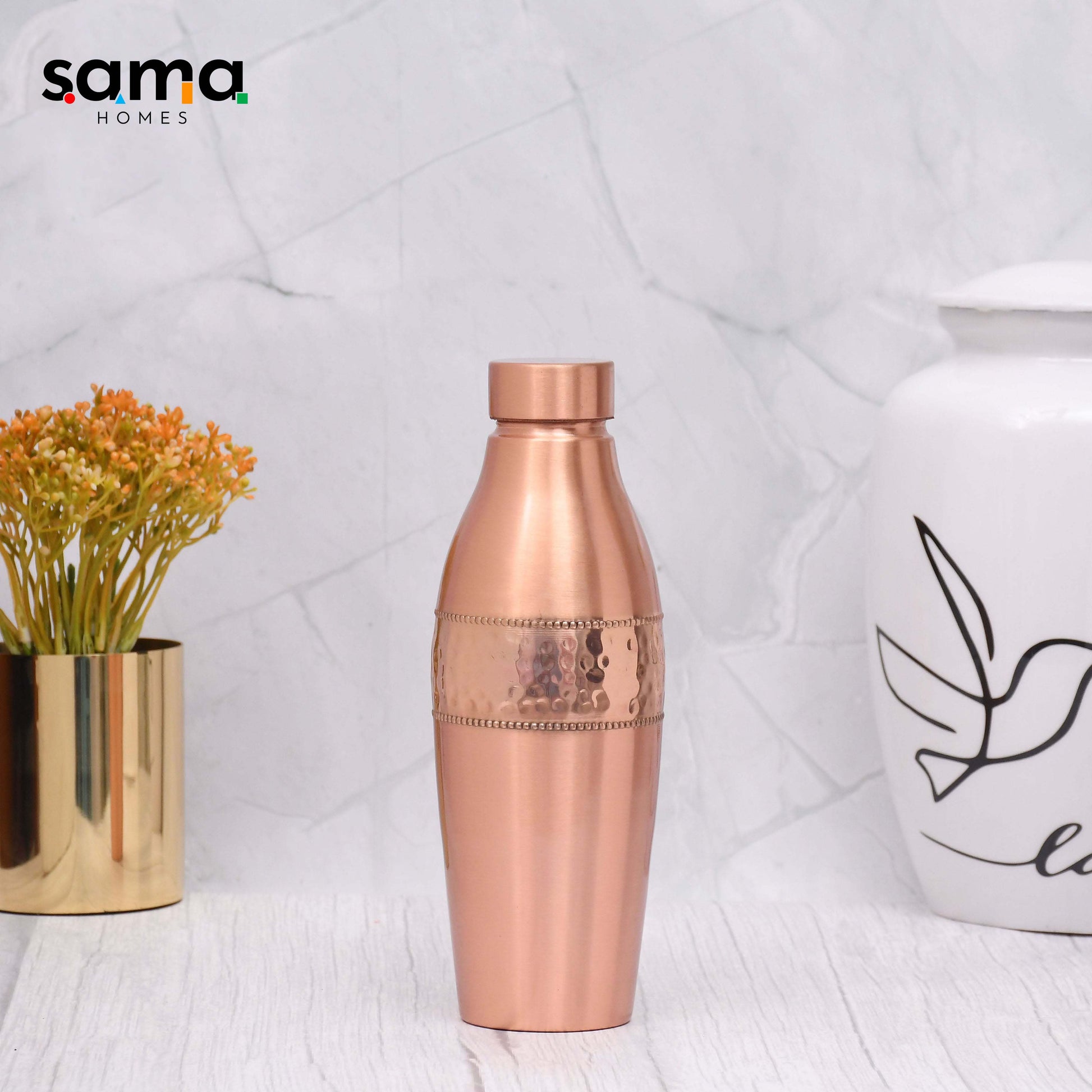 SAMA Homes - pure copper water bottle dolphin design half hammered half matt capacity 950ml