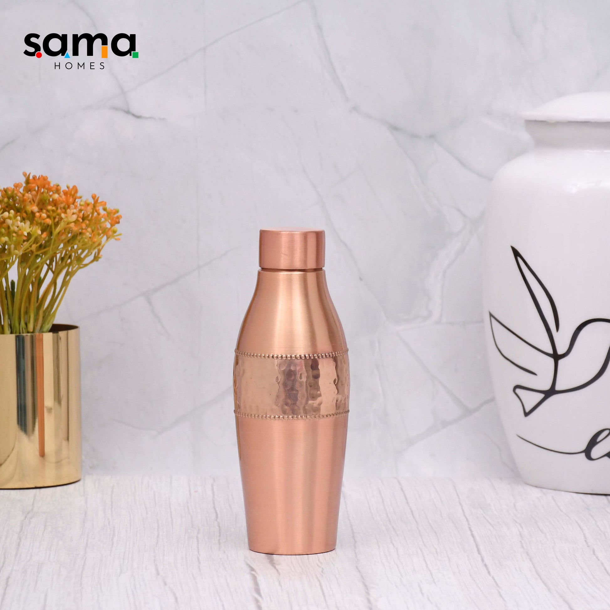 SAMA Homes - pure copper water bottle dolphin half hammered capacity 600ml small