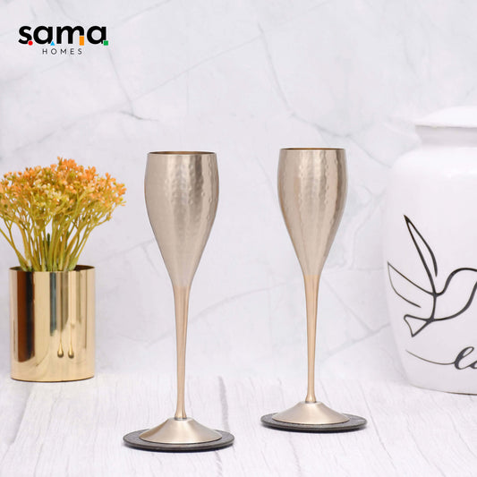 SAMA Homes - beautifully designed round brass matt finished goblet glasses set of 2