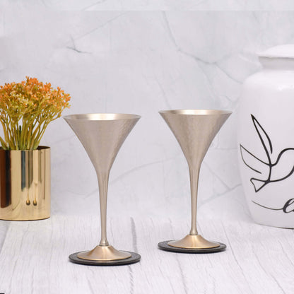 SAMA Homes - beautifully designed hammered martini conical brass matt finished goblet glasses set of 2