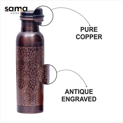 SAMA Homes - pure copper water bottle with 2 glasses black antique engraving design capacity 1000ml