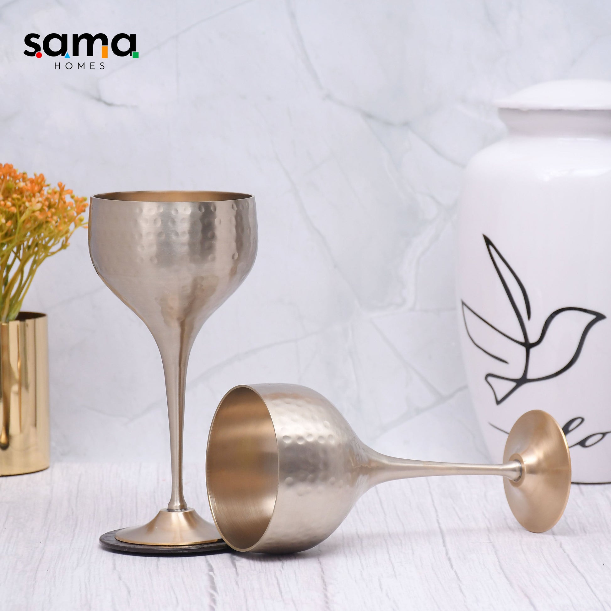 SAMA Homes - beautifully designed pakiza brass matt finished goblet glasses set of 2