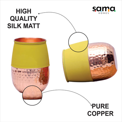 SAMA Homes - pure copper water glass silk yellow half hammered dholak tumbler capacity 250ml