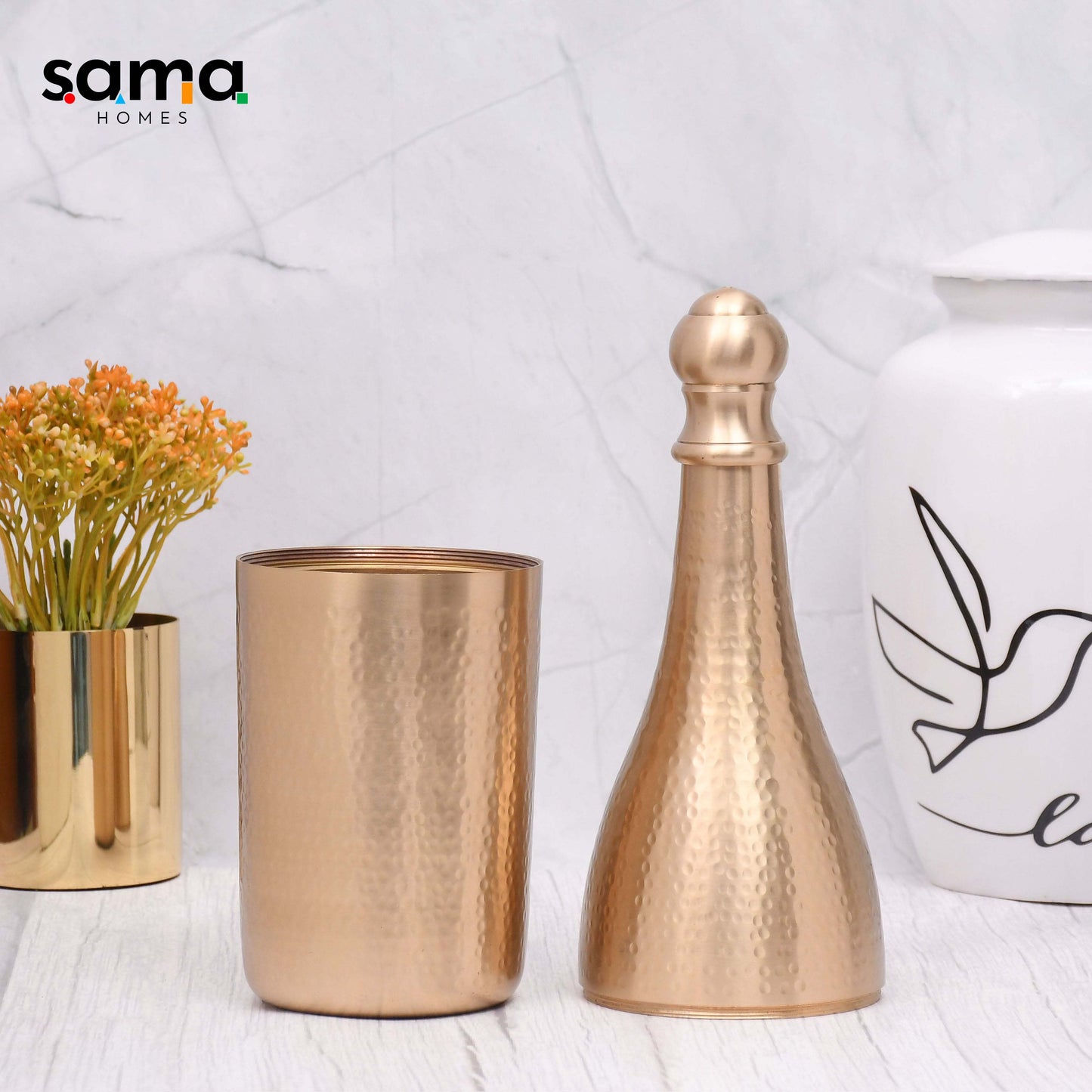 SAMA Homes - beautifullly designed brass matt finished champagne bottle case with elegant design