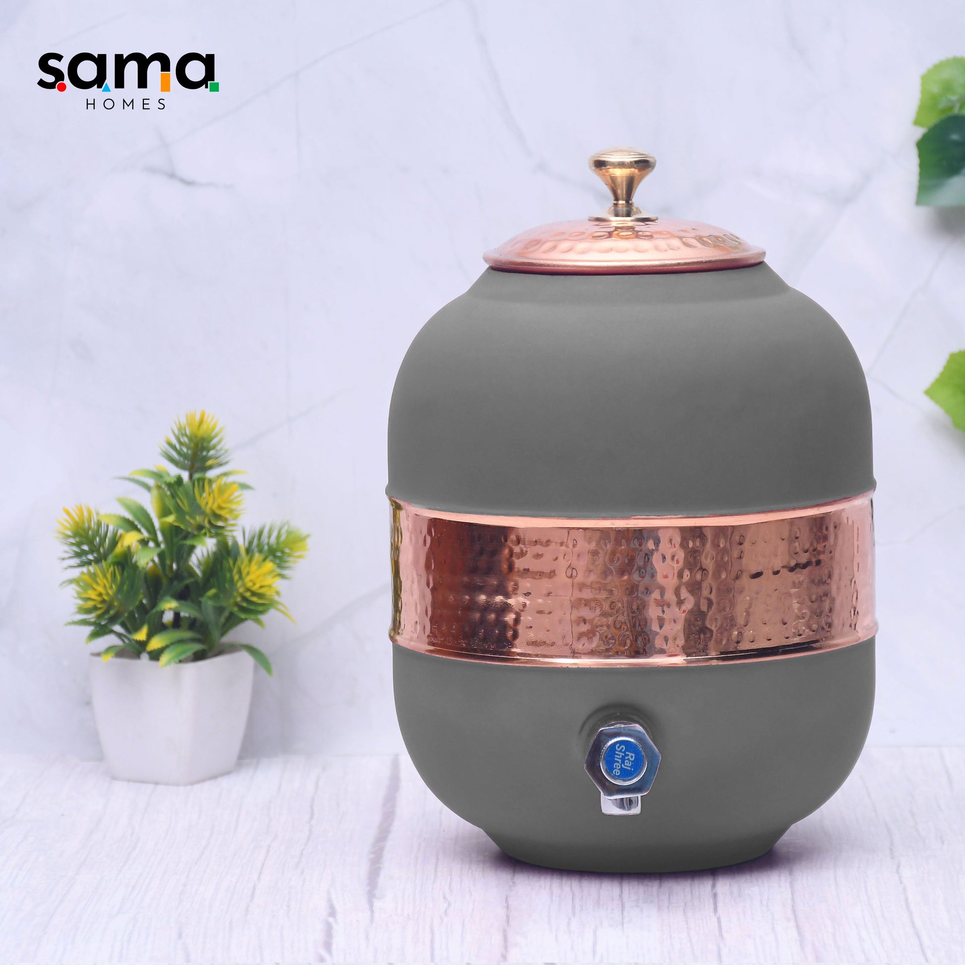 Image of SAMA Pure Copper Silk  Half Hammered Water Dispenser (Matka) Capacity 5000ML | meta charset blockquote | Premium Brass & Wood Decor | Sama Homes - Image 19