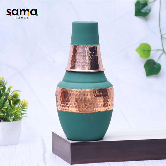 SAMA Homes - pure copper silk green venus pot with inbuilt glass capacity 1400ml