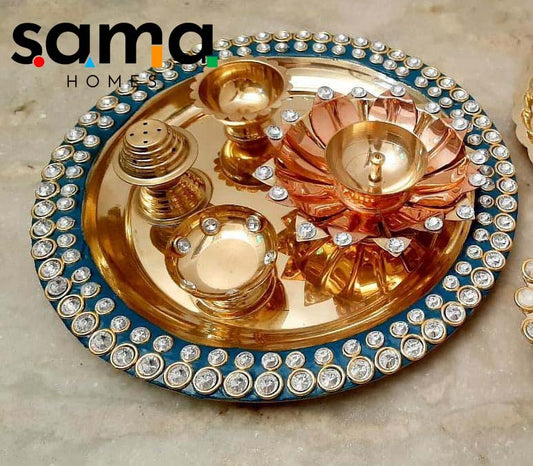 SAMA Homes - exclusive blue meenakari crystal pooja thali set of 5