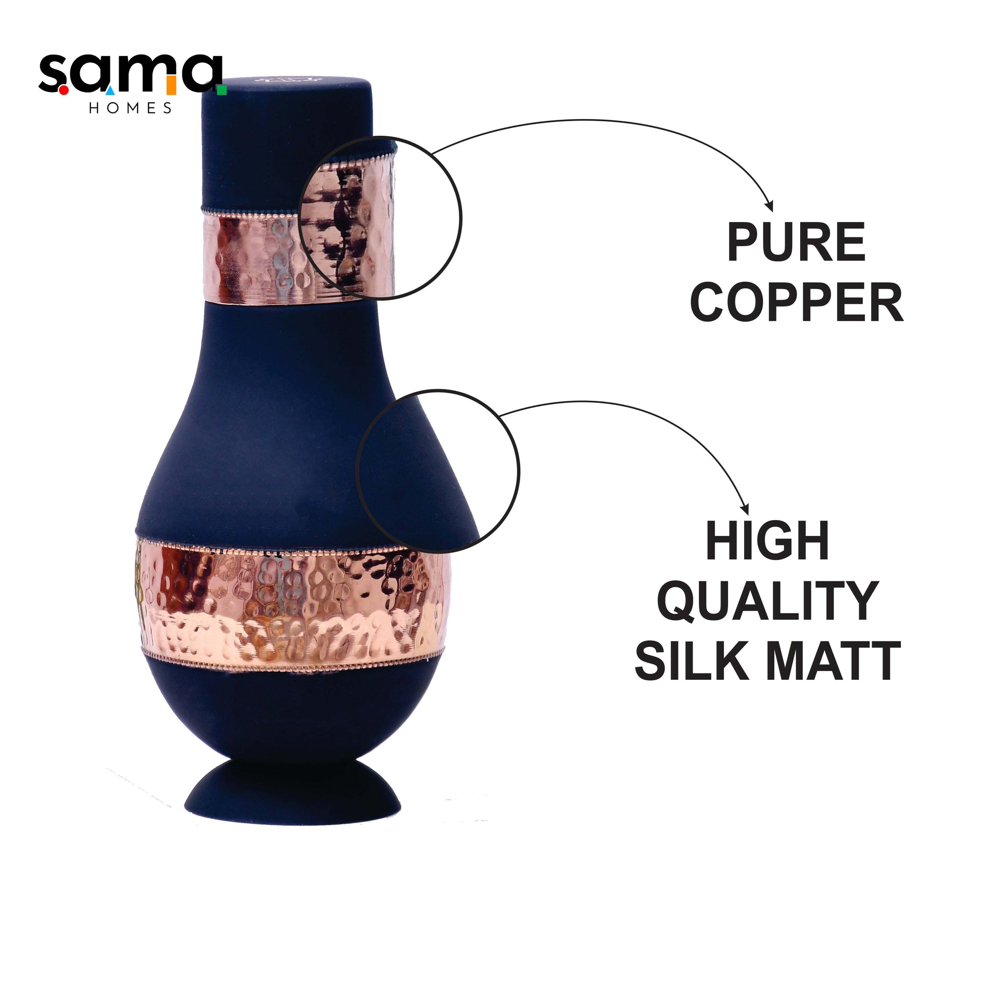 SAMA Homes - pcl pure copper tulip half hammered and green silk finish vase shape bedroom bottle capacity 1400ml