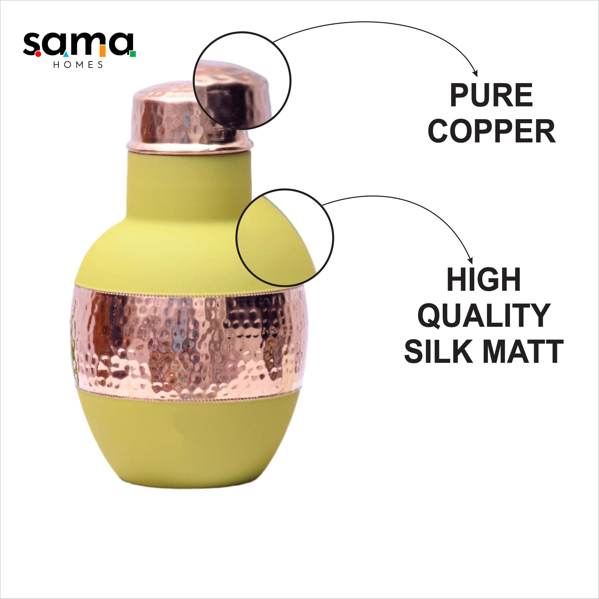 SAMA Homes - pure copper silk yellow apple pot with inbuilt glass capacity 1200ml