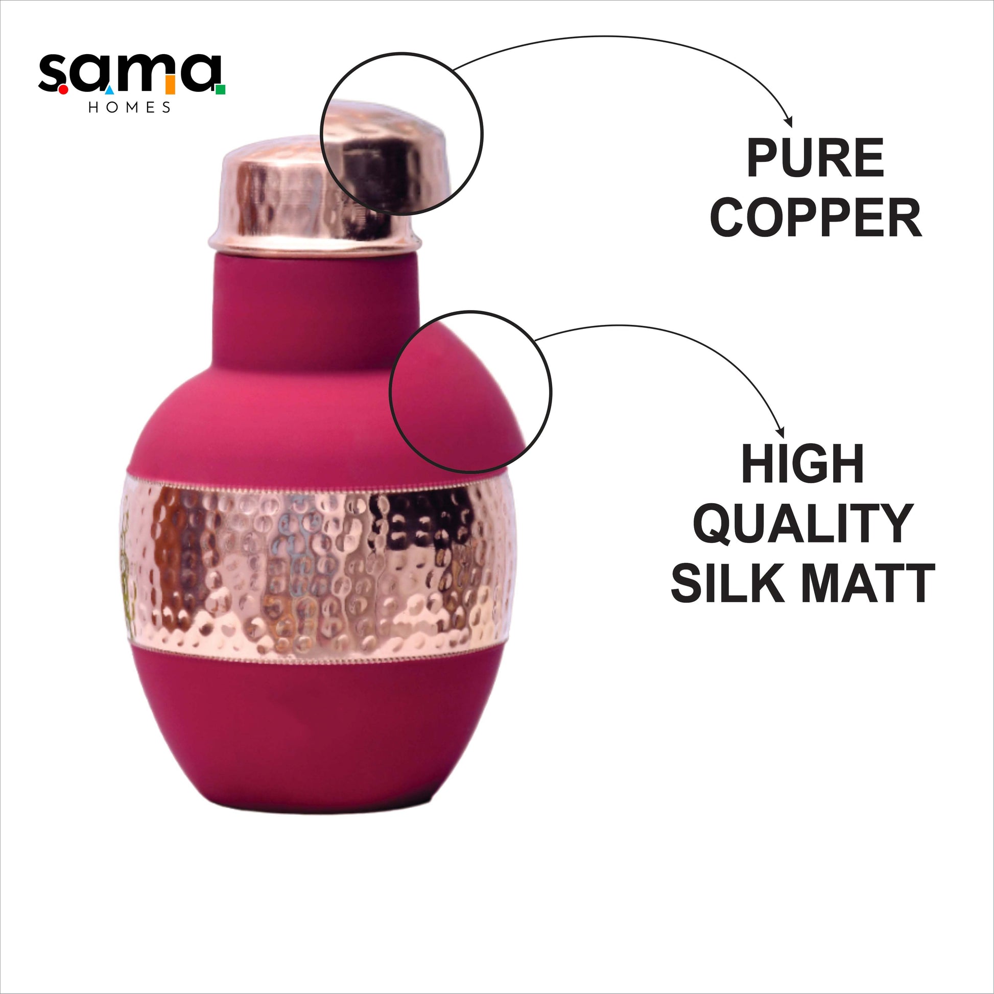 SAMA Homes - pure copper silk red cherry apple pot with inbuilt glass capacity 1200ml
