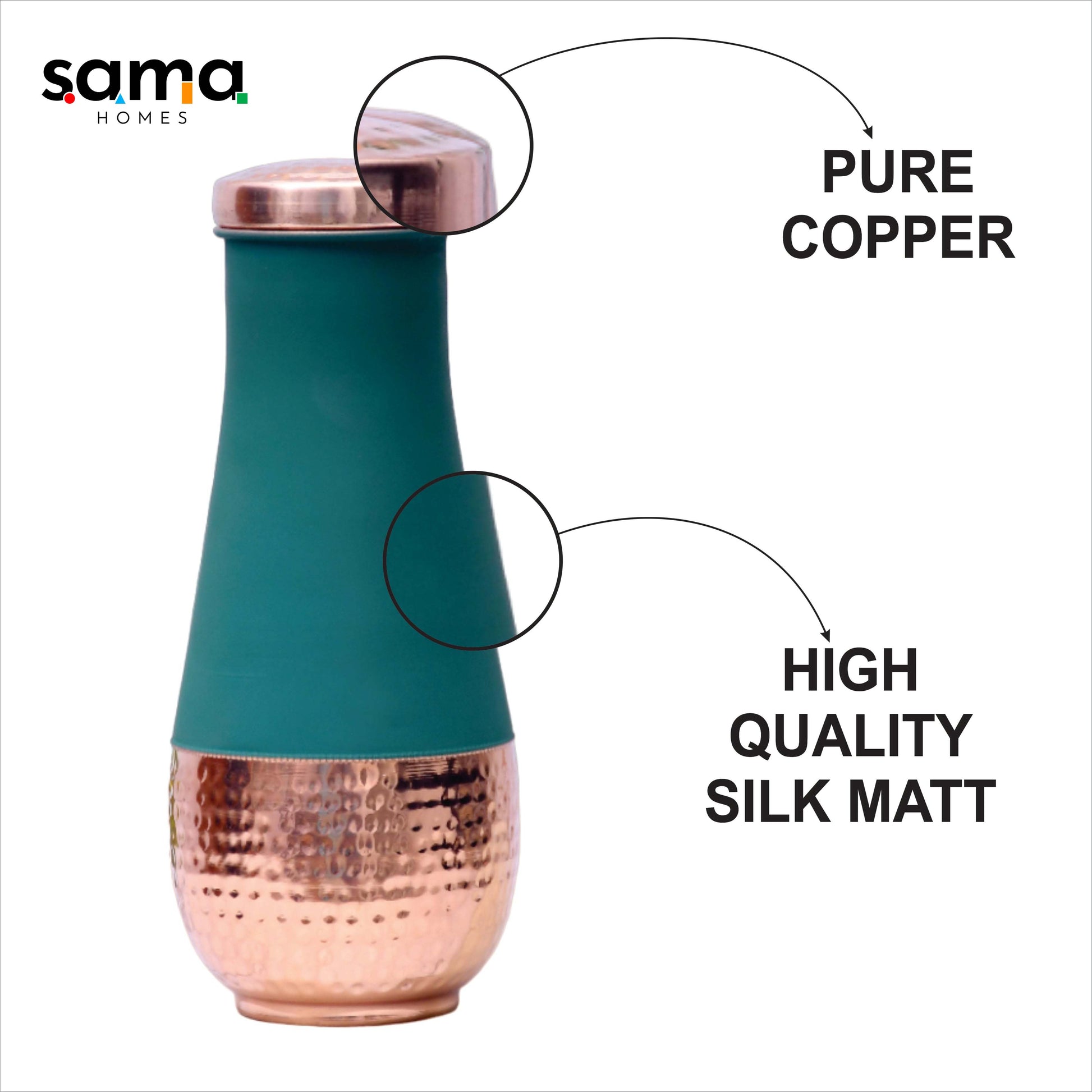 SAMA Homes - pure copper silk green tulip jar with inbuilt glass capacity 1400ml