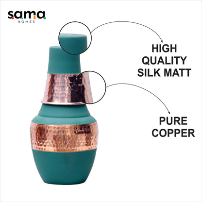 SAMA Homes - pure copper silk green venus pot with inbuilt glass capacity 1400ml