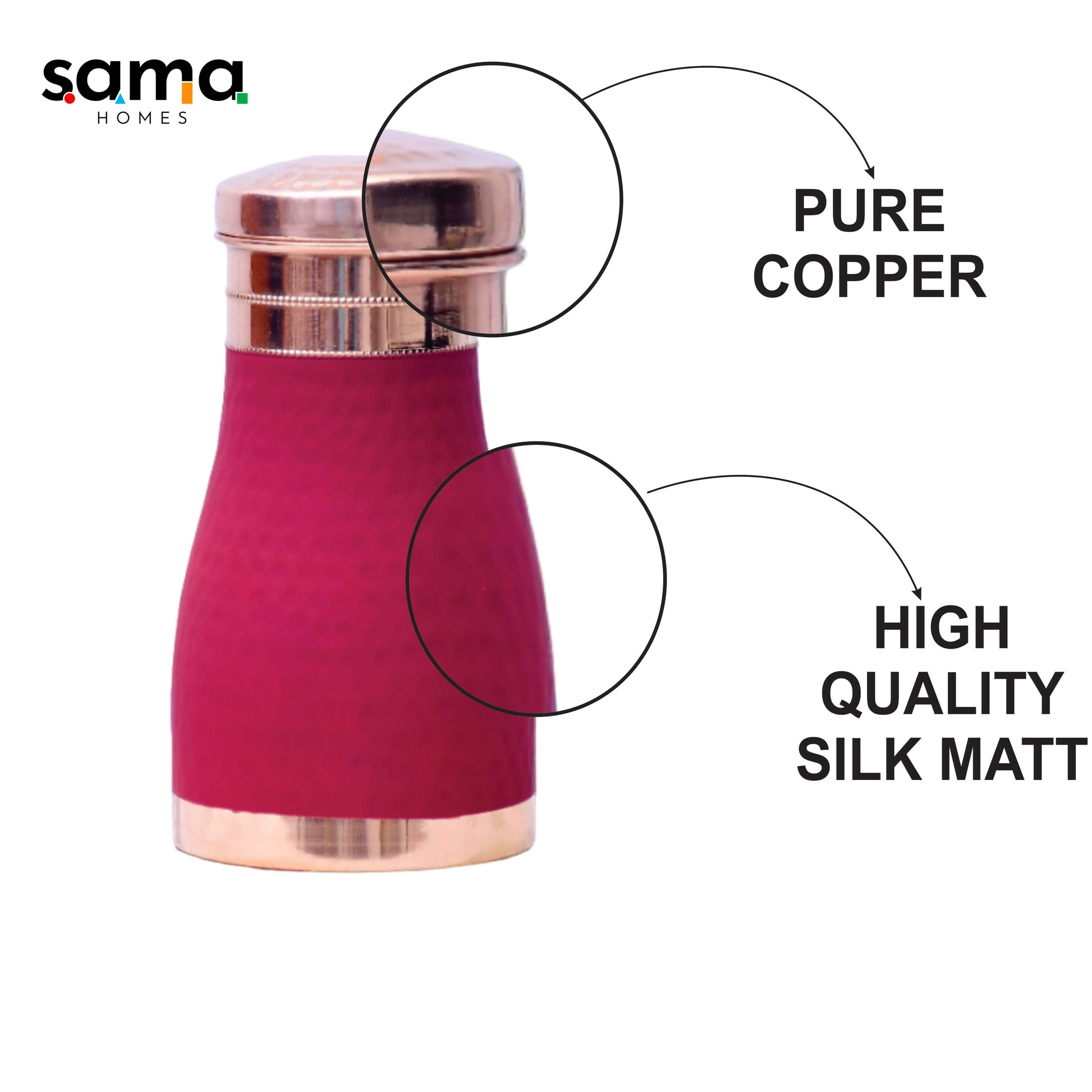 SAMA Homes - pure copper silk red cherry bedside jar with inbuilt glass capacity 1000ml